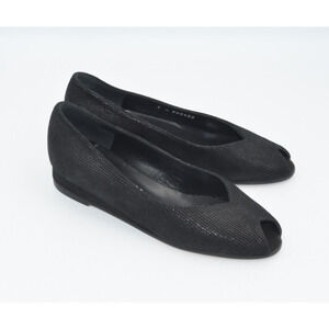 BRUNO MAGLI Parma Peep Toe Wedge 1" Heel Black Suede Upper/Leather Sole 5B